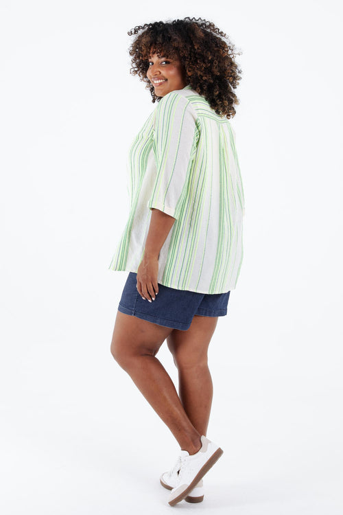 Bluse aus 100% Baumwolle mit fluoreszierenden Streifen-Paprika-2