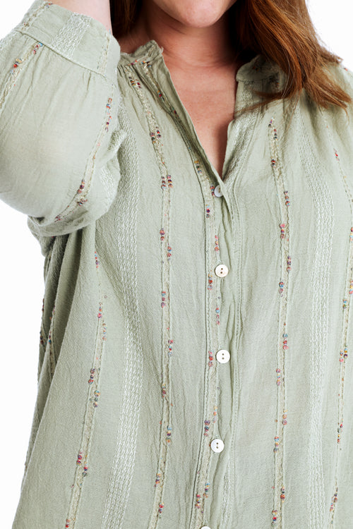 Ein einfarbiges Baumwollbluse mit mehrfarbigem Detail-Paprika-3