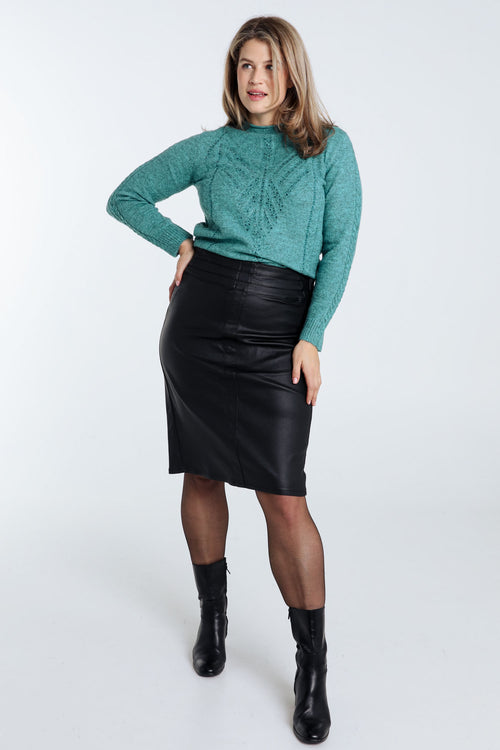 Unifarbener Pullover mit Kabel- und Strassdetails-Paprika-7