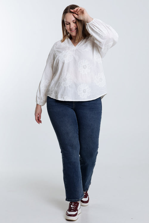 Bluse aus einfarbiger Baumwolle mit Stickereiblumen-Paprika-9