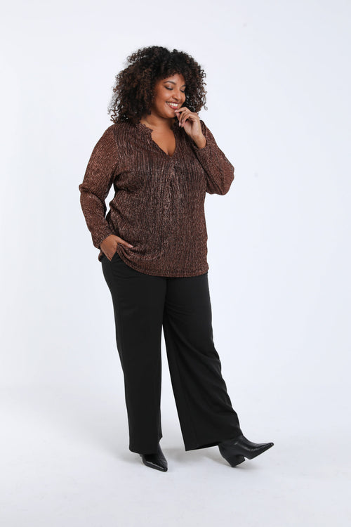 T-shirt plissé uni avec lurex-Paprika-7