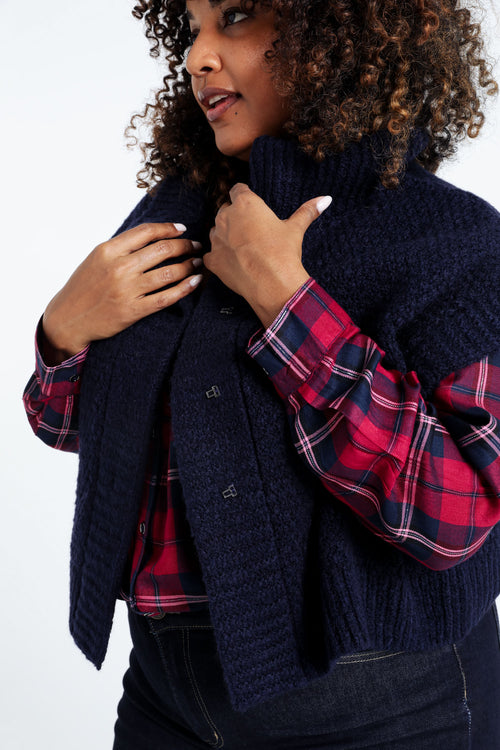 Kurze, unifarbene, ärmellose Strickjacke mit Stehkragen-Paprika-4