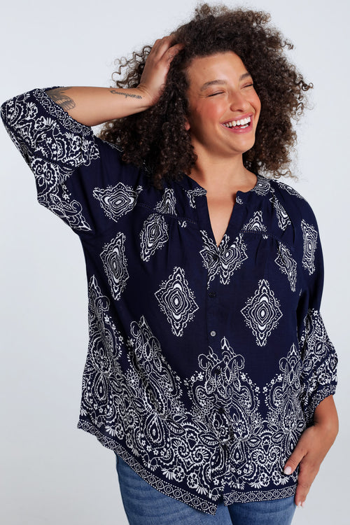Bluse aus bedruckter Viskose mit Kaschmirmuster-Paprika-1