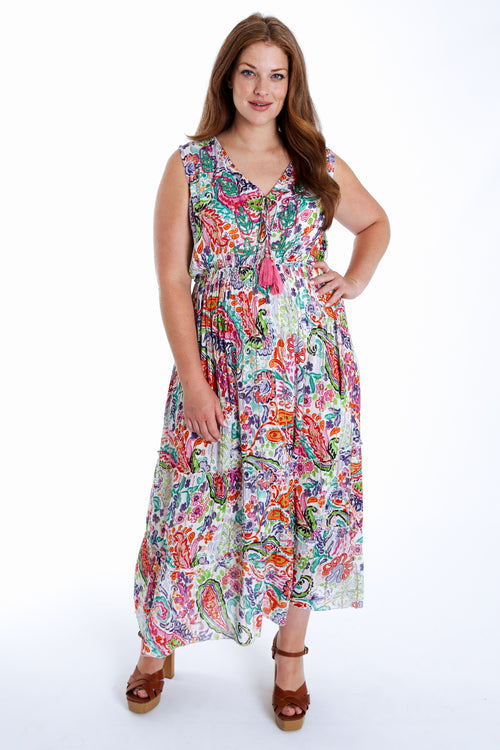 Robe longue en viscose imprimé floral avec lurex-Paprika-1