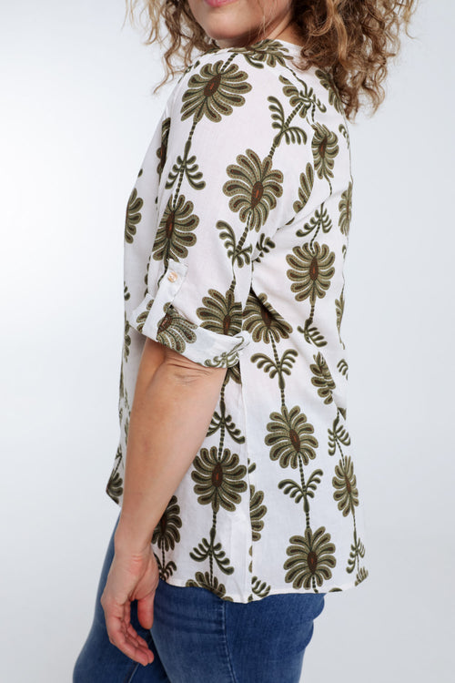 Bluse mit Durchbruchdetails und zweifarbigem Druck-Paprika-6