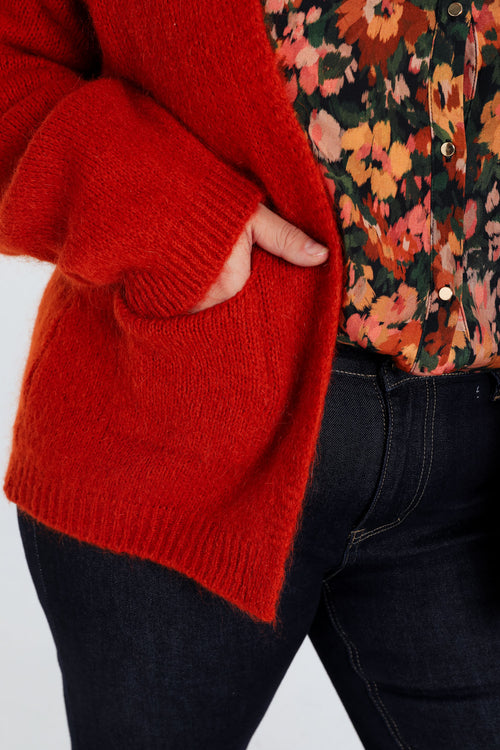 Unifarbener, offener Cardigan aus weichem Mohair-Paprika-5