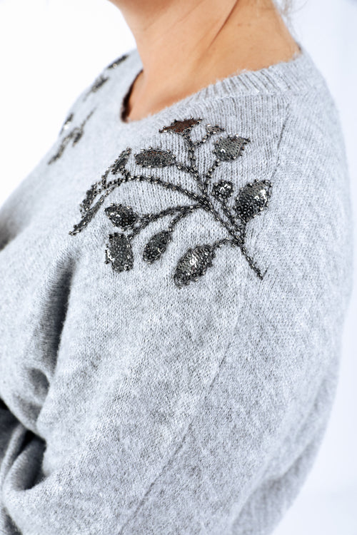 Pull uni avec broderies perlées-Paprika-5