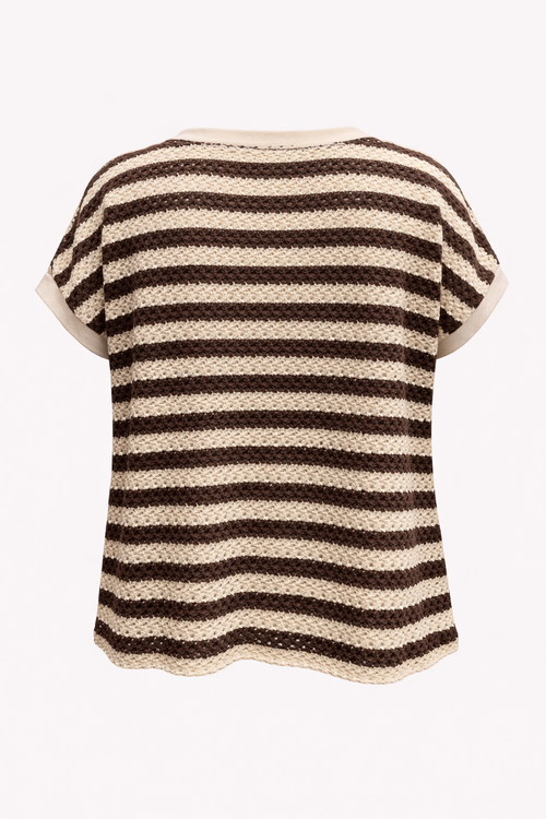 Gestreiftes T-Shirt aus Lochstrick-Paprika-2
