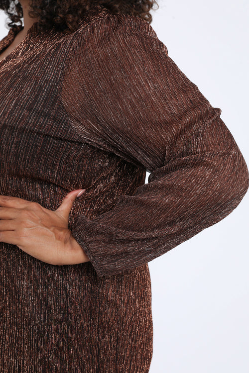 T-shirt plissé uni avec lurex-Paprika-4