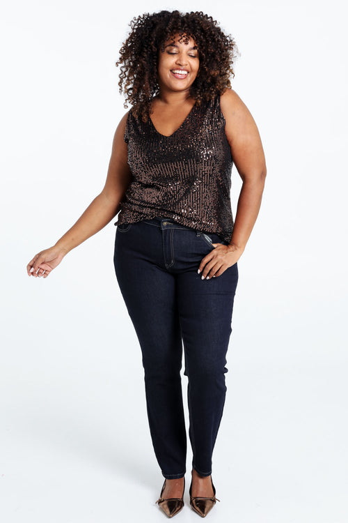 Unifarbenes, gerade geschnittenes Top mit Pailletten-Paprika-7