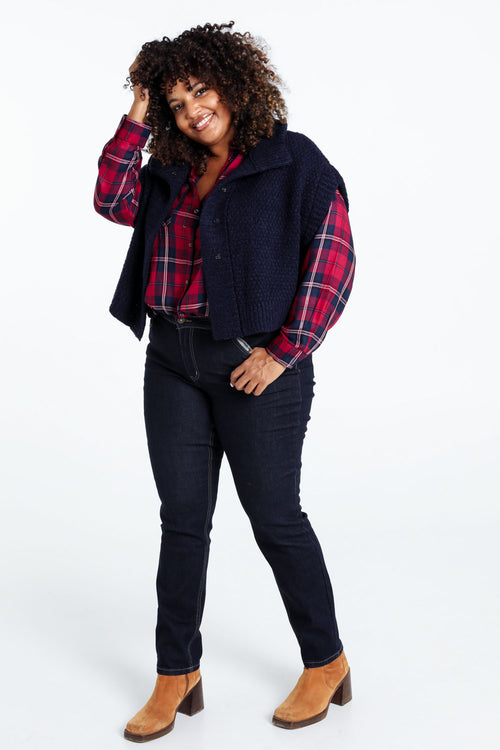 Kurze, unifarbene, ärmellose Strickjacke mit Stehkragen-Paprika-9