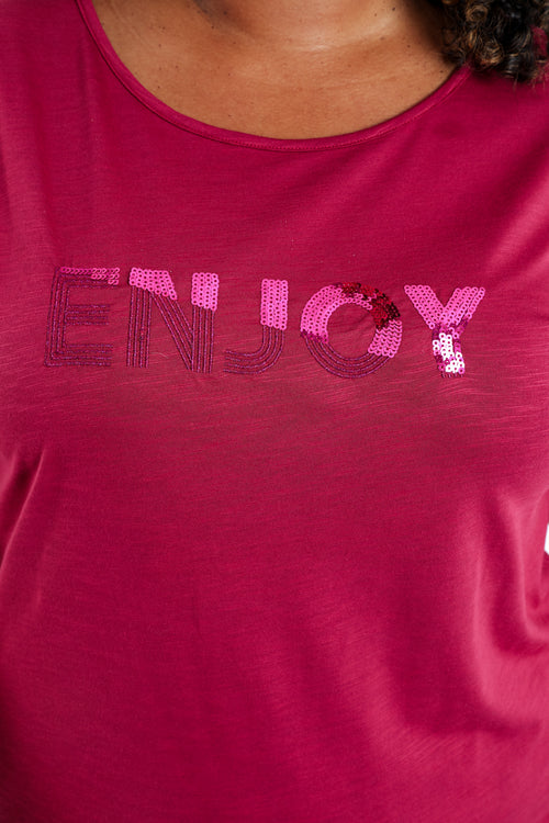 Uni Baumwoll-T-Shirt „Enjoy“ mit Pailletten-Paprika-6