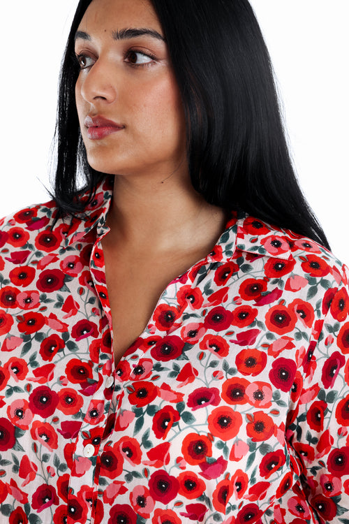Bedruckte Bluse aus Baumwolle mit Mohnblumenmuster-Paprika-3