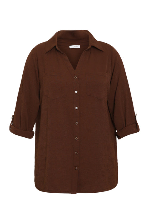 Einfarbiges Hemd mit erhabenem Blumenmuster-Paprika-8