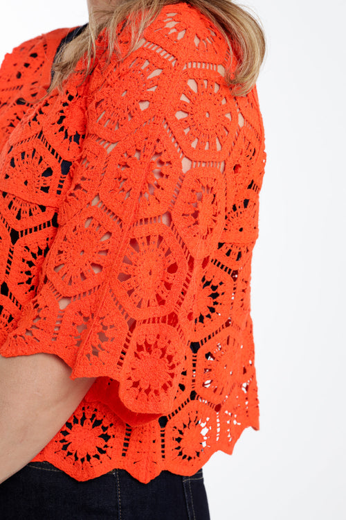 Einfarbiger Häkelpullover-Paprika-6