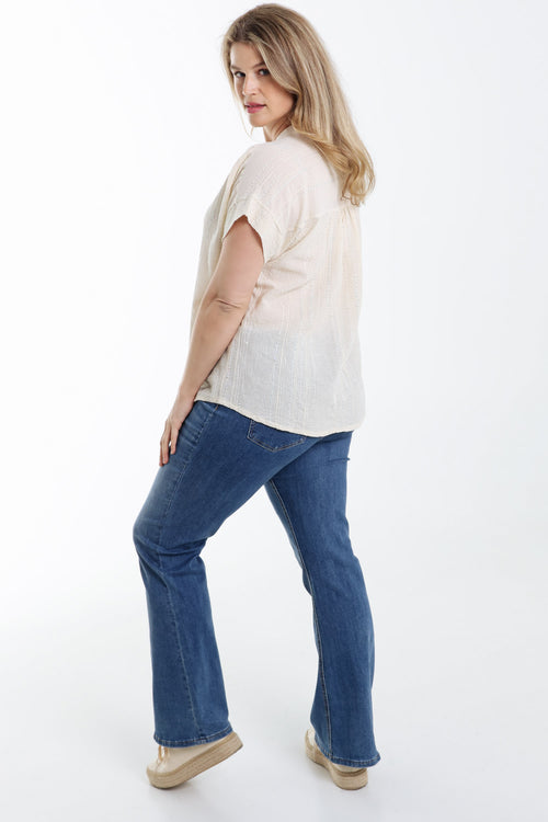 Einfarbige Baumwollbluse mit Paillettenstreifen-Paprika-2