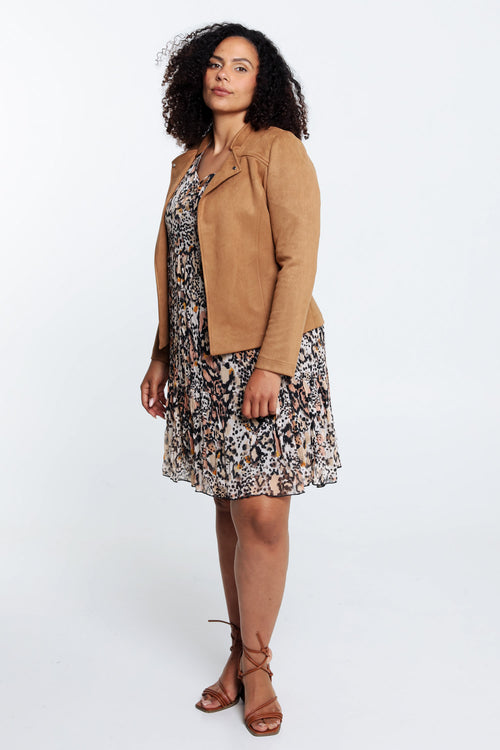 Kurze, unifarbene Motorradjacke in Wildlederoptik-Paprika-7