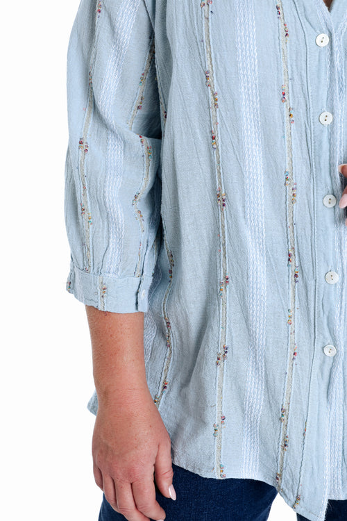 Blouse en coton unie avec détail multicolore-Paprika-5