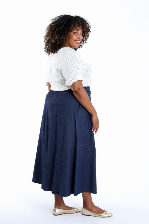 Jupe longue en jeans souple-Paprika-2