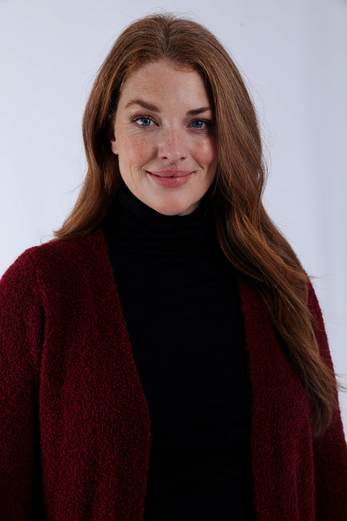 Unifarbene Strickjacke aus Bouclé-Strick-Paprika-3