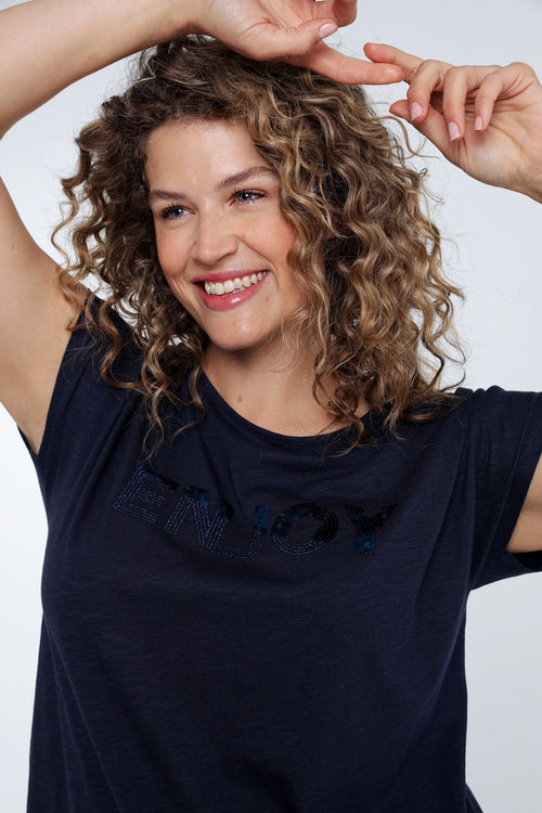 Einfarbiges T-Shirt mit Enjoy-Stickerei und Pailletten-Paprika-6
