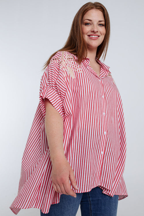 Oversized gestreifte Baumwollbluse mit Stickereien-Paprika-6