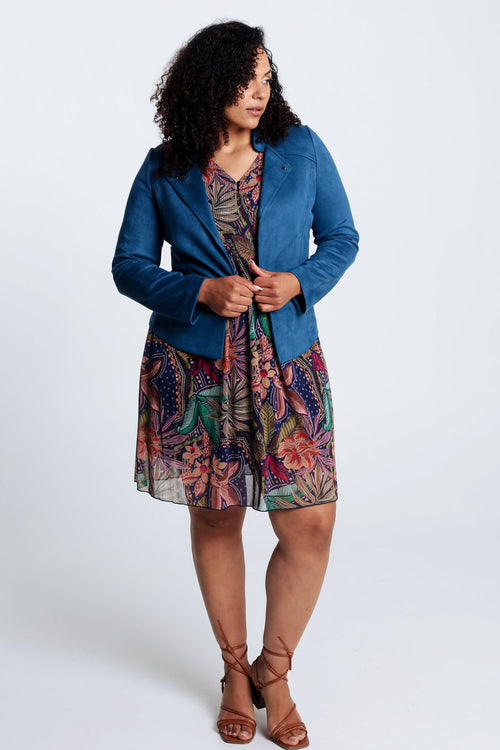 Kurze, unifarbene Motorradjacke in Wildlederoptik-Paprika-7