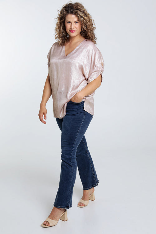 Unifarbene, glänzende Bluse mit Ballonärmeln-Paprika-7