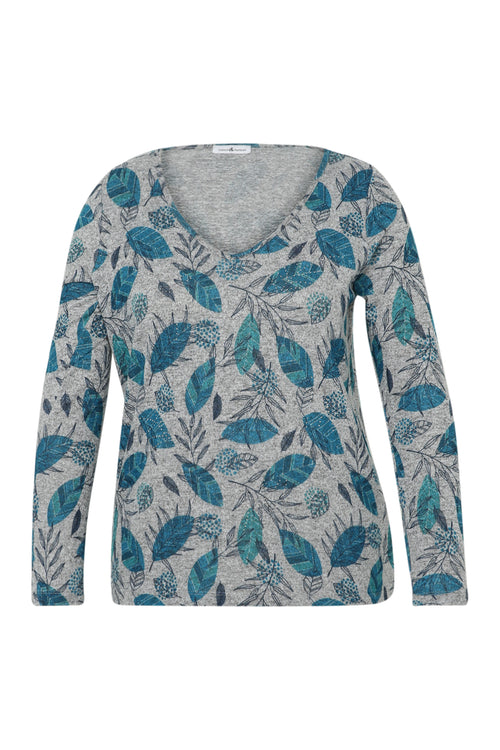 Warmes gestricktes T-Shirt mit Blattmuster und Strasssteinen-Paprika-10