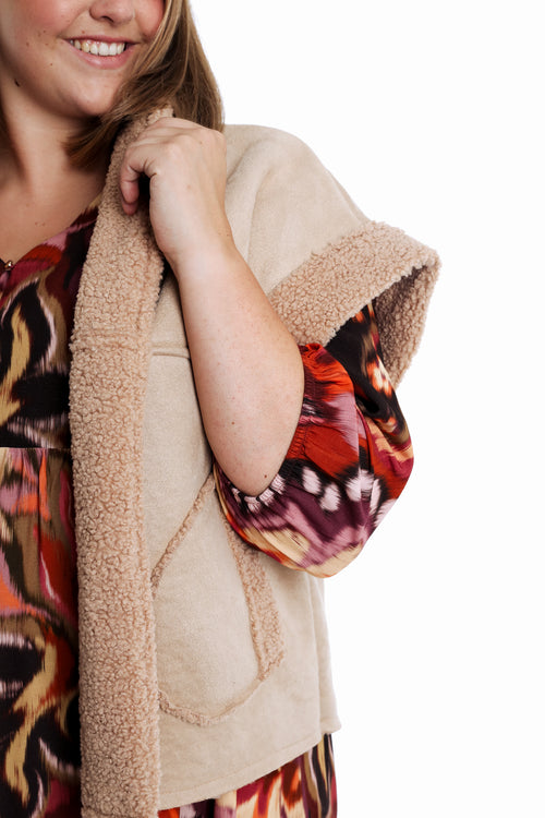 Gilet effet peau de mouton uni-Paprika-4