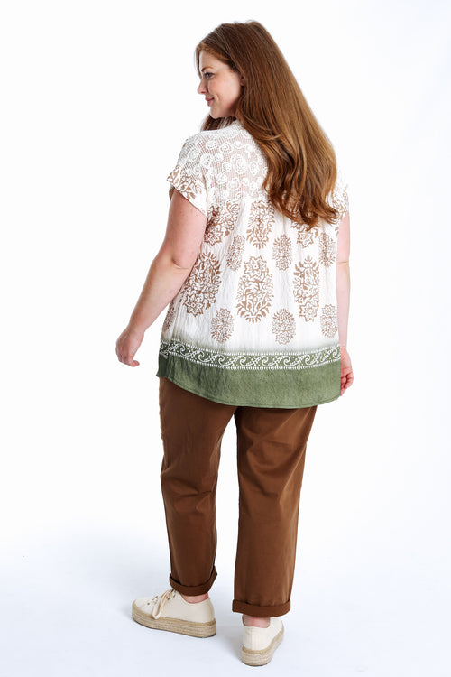 Bluse aus bedruckter Viskose mit Netzrücken-Paprika-2