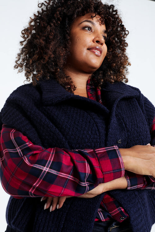 Kurze, unifarbene, ärmellose Strickjacke mit Stehkragen-Paprika-6