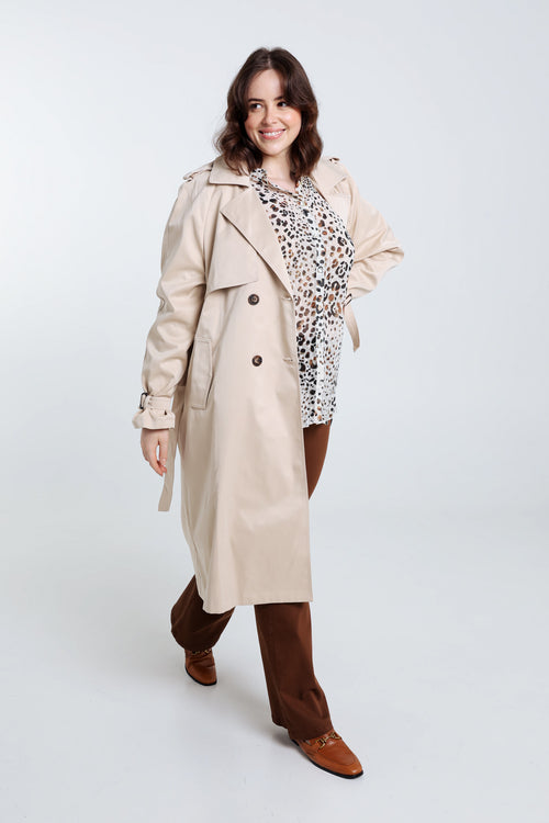 Halblanger, unifarbener Trenchcoat mit doppelter Knopfleiste-Paprika-9