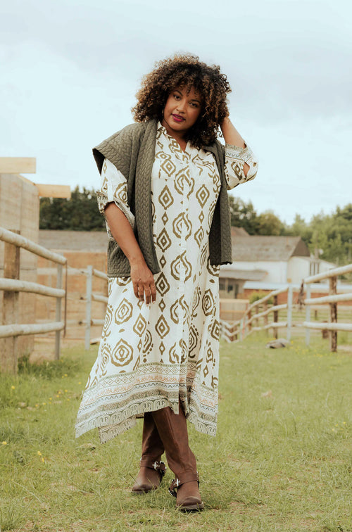 Robe longue imprimé ethnique bicolore-Paprika-1