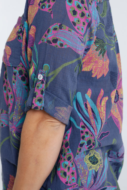 Bluse aus Baumwoll-Gaze mit Blumenmuster-Paprika-4