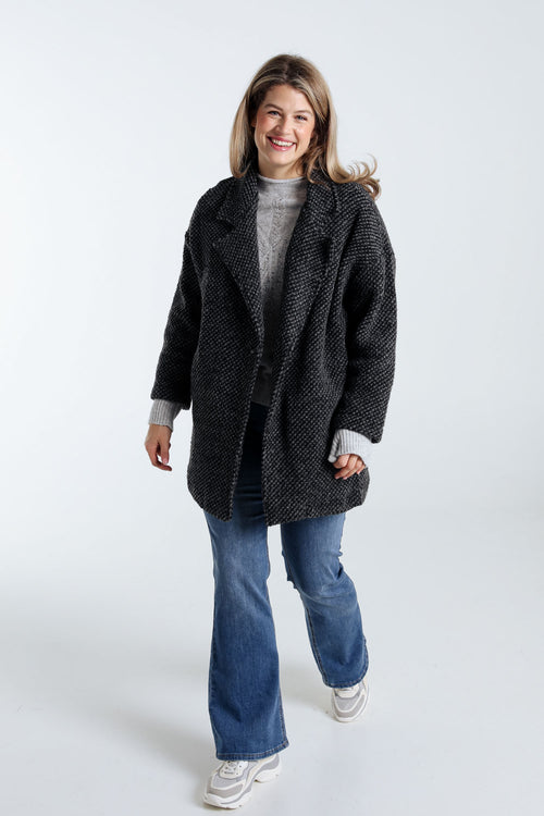 Kurze, unifarbene Jacke aus gesprenkeltem Stoff mit Wolle-Paprika-8