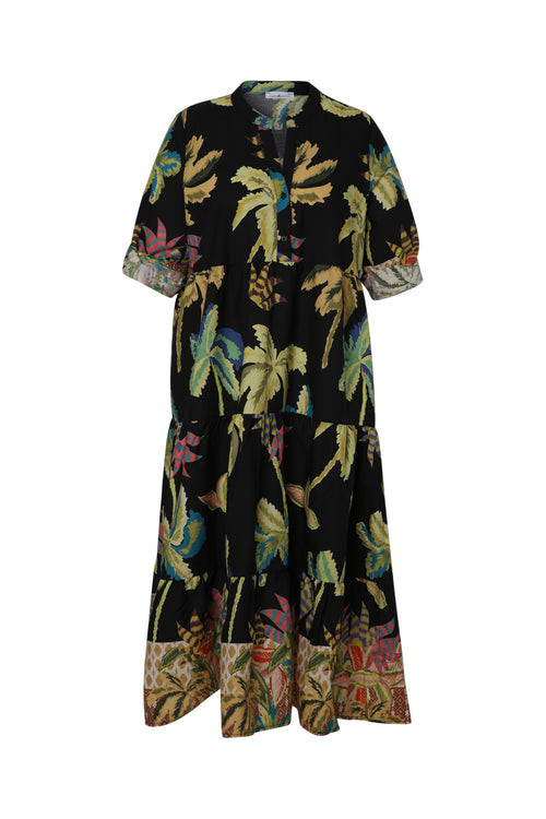 Langes Kleid aus bedruckter Baumwolle mit Palmenmuster-Paprika-10