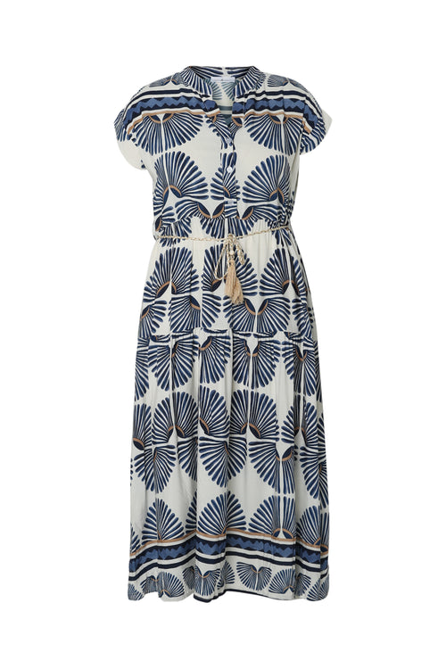 Langarmkleid aus bedruckter Viskose mit Blattmuster-Paprika-10