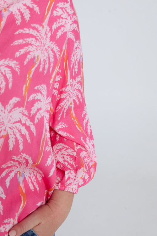 Bluse aus Viskose mit Palmenmuster-Paprika-6