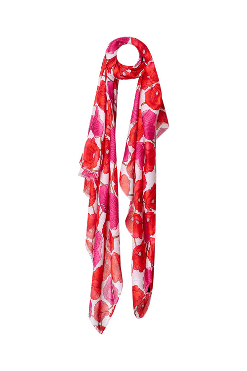 Schal aus bedrucktem Viskose mit Mohnblumenmuster-Paprika-1