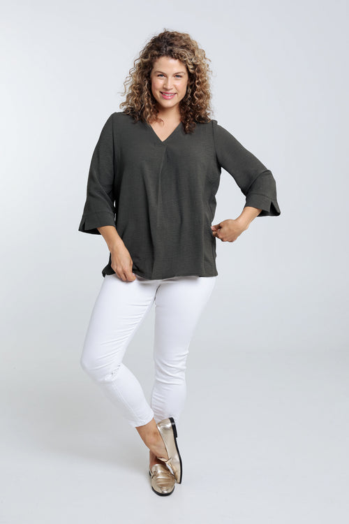 Locker geschnittene, unifarbene Bluse-Paprika-7