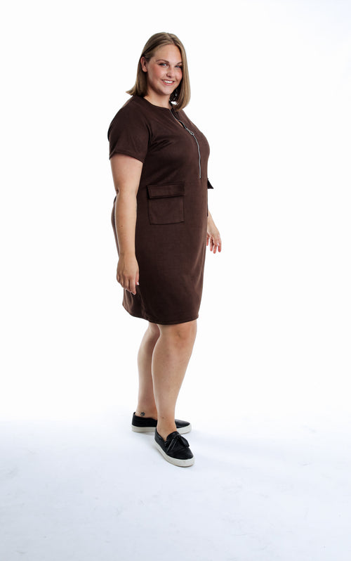 Kleid aus einfarbigem Veloursleder-Effekt-Paprika-6