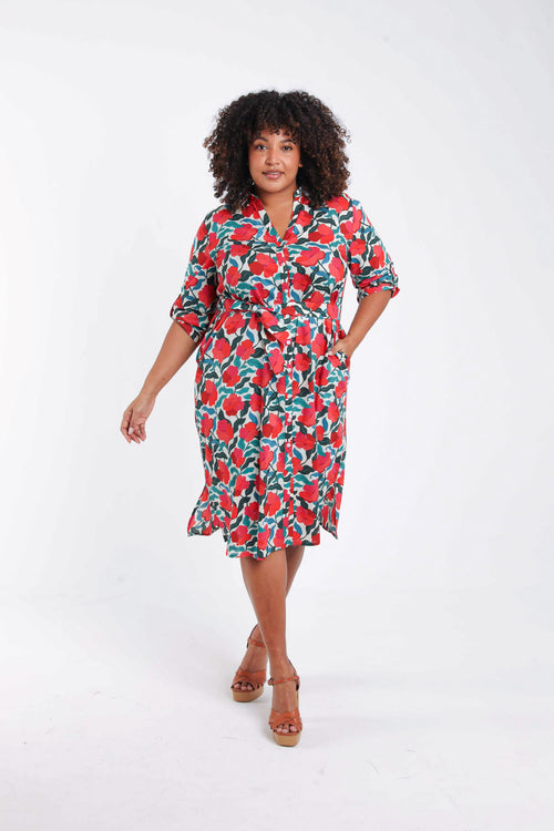Robe en viscose imprimé fleuri-Paprika-7