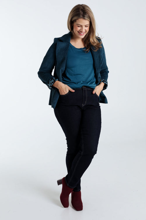 Kurzer, unifarbener Blazer aus Samt mit Animal-Print-Futter-Paprika-7