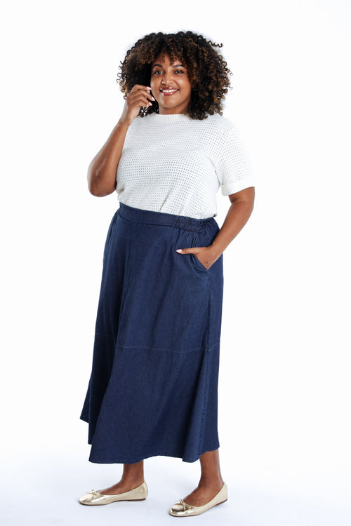 Jupe longue en jeans souple-Paprika-7