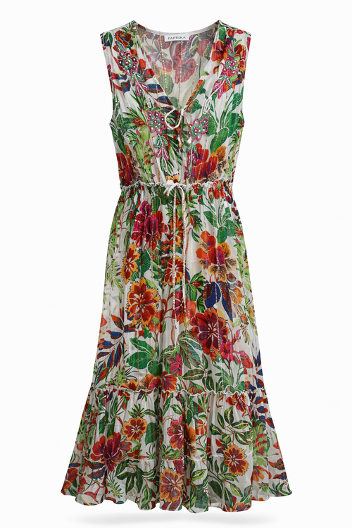 Kleid aus Viskose mit Blumenmuster und Lurex-Paprika-10