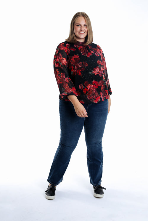 Bluse mit verschwommenem Blumenmuster-Paprika-7