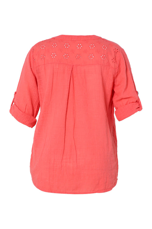 Bluse aus einfarbigem Baumwollvoile-Paprika-11