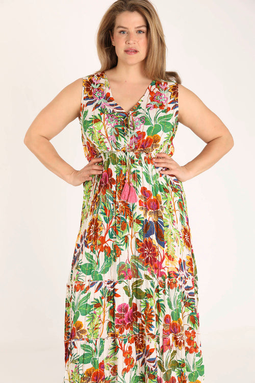 Kleid aus Viskose mit Blumenmuster und Lurex-Paprika-5