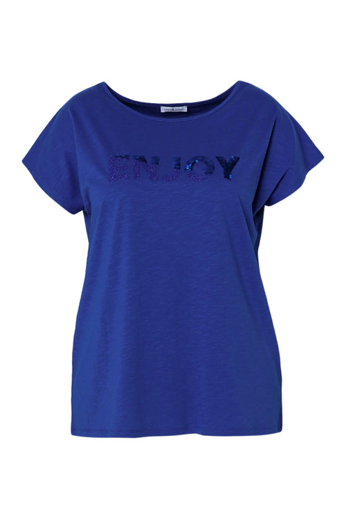 Einfarbiges T-Shirt mit Enjoy-Stickerei und Pailletten-Paprika-10